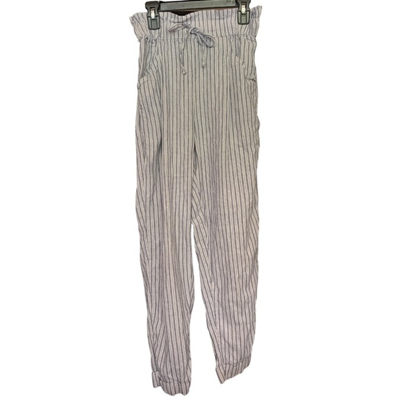 American Eagle Linen Beach Pants Size XS Blue and White Striped Paperbag Waist - Picture 11 of 11